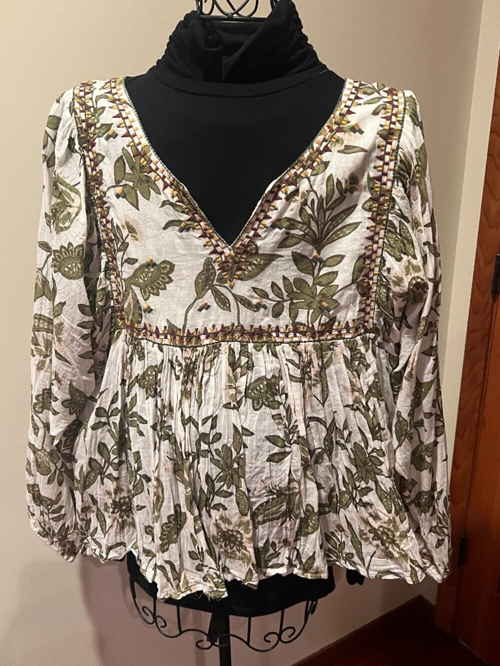 World Market Embroidered Peasant Blouse